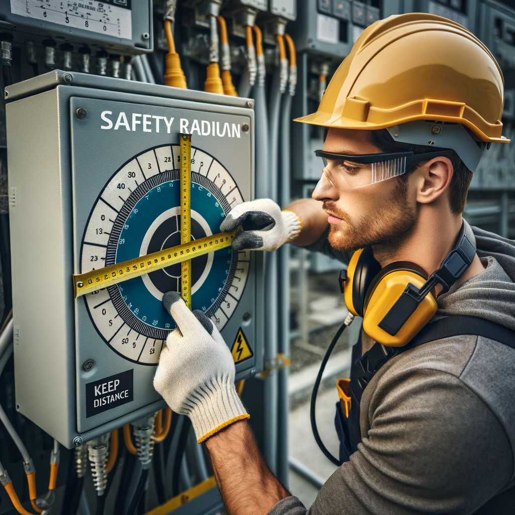 Professional Electrician Measuring Safety Radius